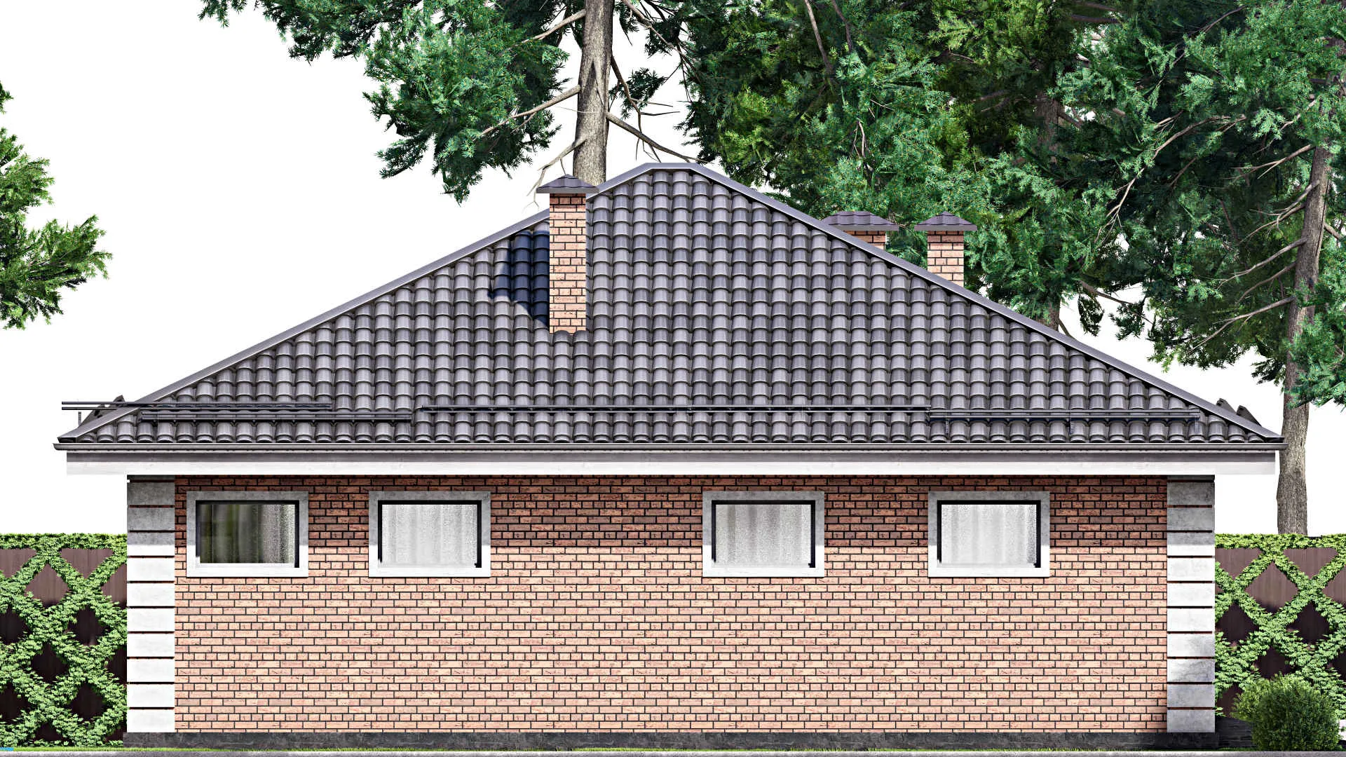 F-12545 - Проект одноэтажного дома 12 на 20, площадью 180 м² с террасой, гаражом на 1 машину и 3 спальнями