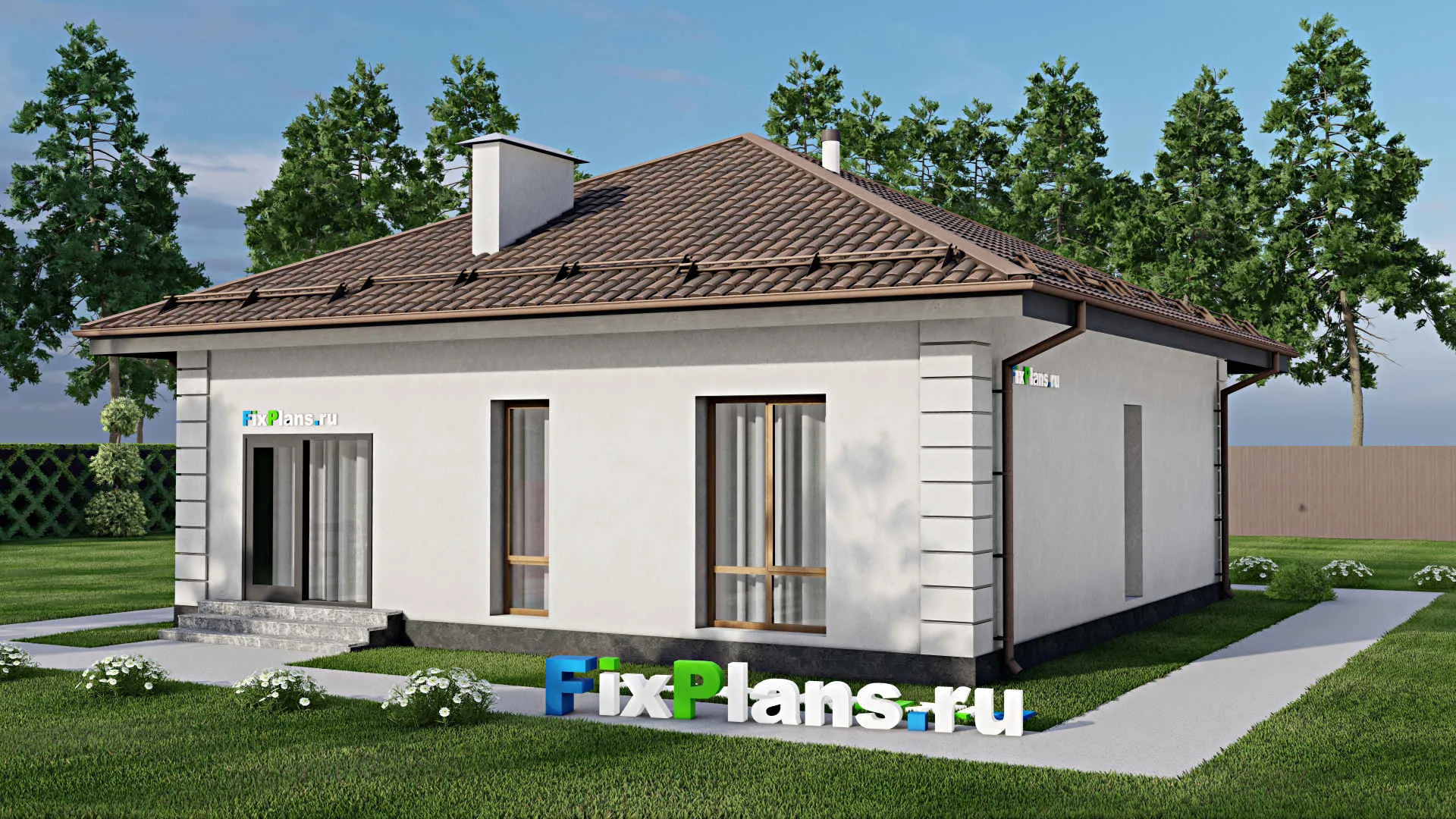 F-9161 - Проект одноэтажного дома 11 на 11, площадью 90 м² с 3 спальнями