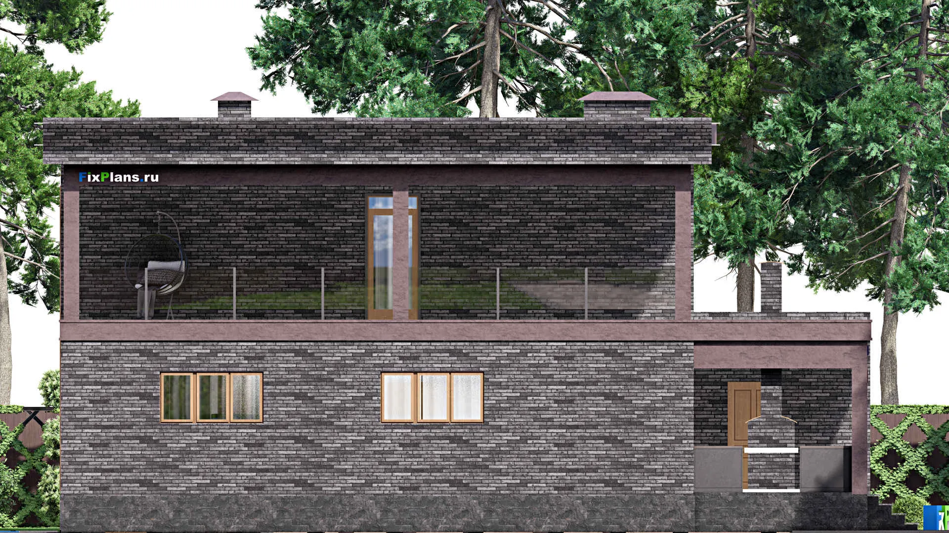 F-14651 - Проект двухэтажного дома 16 на 18, площадью 410 м² с террасой, балконом, гаражом на 2 машины и 4 спальнями