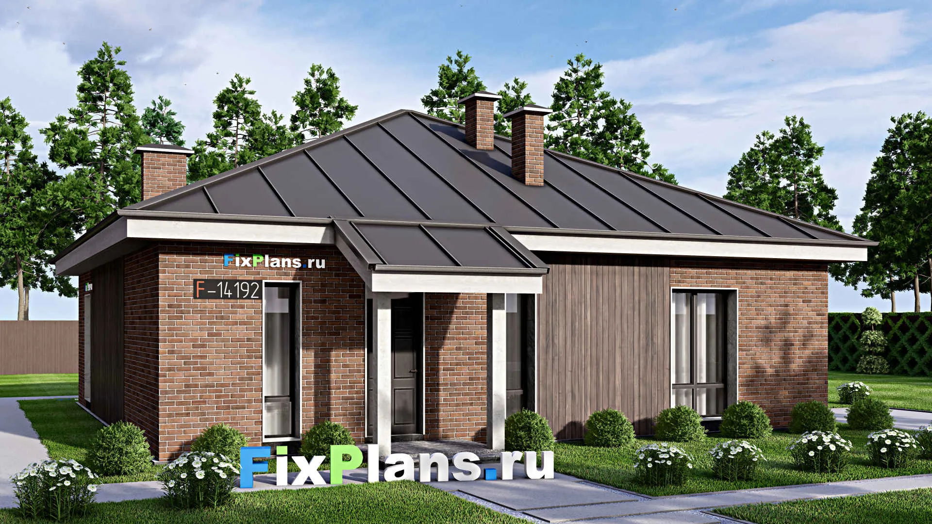 F-14192 - Проект одноэтажного дома 14 на 14, площадью 130 м² с 3 спальнями
