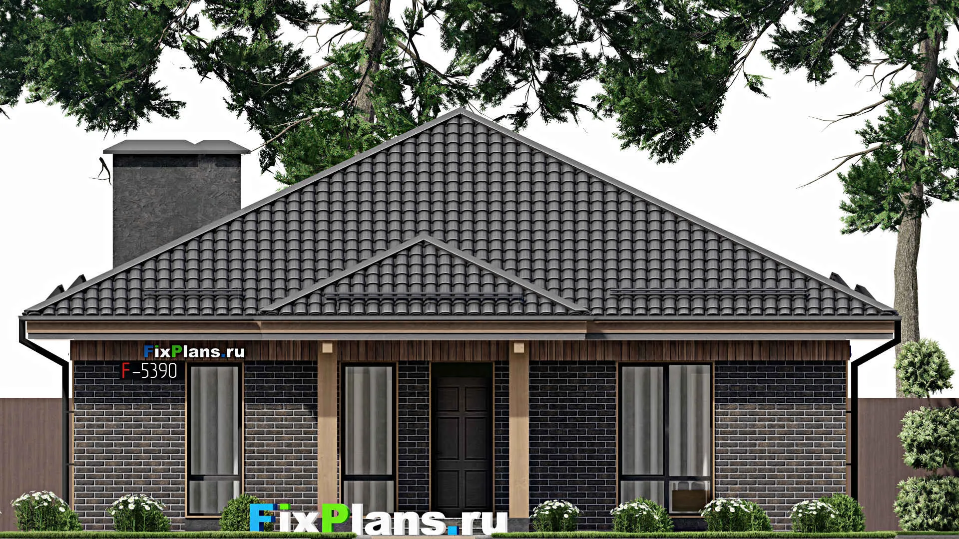 F-5390 - Проект одноэтажного дома 12 на 14, площадью 150 м² с террасой и 3 спальнями