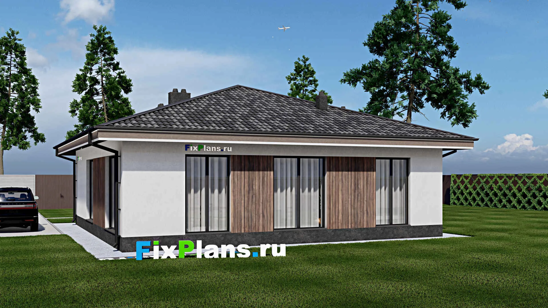 F-1367 - Проект одноэтажного дома 12 на 12, площадью 120 м² с 3 спальнями