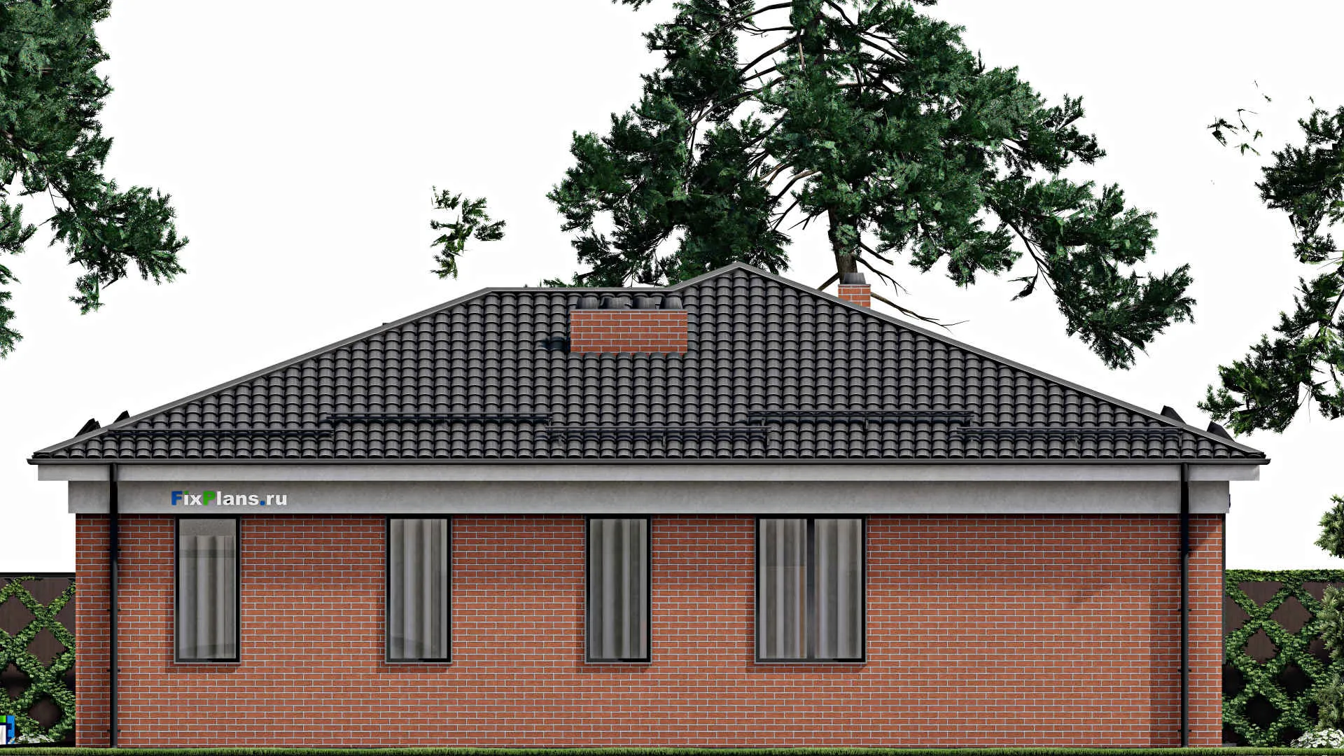 F-3464 - План одноэтажного дома 16 на 17, площадью 190 м² с террасой и 3 спальнями