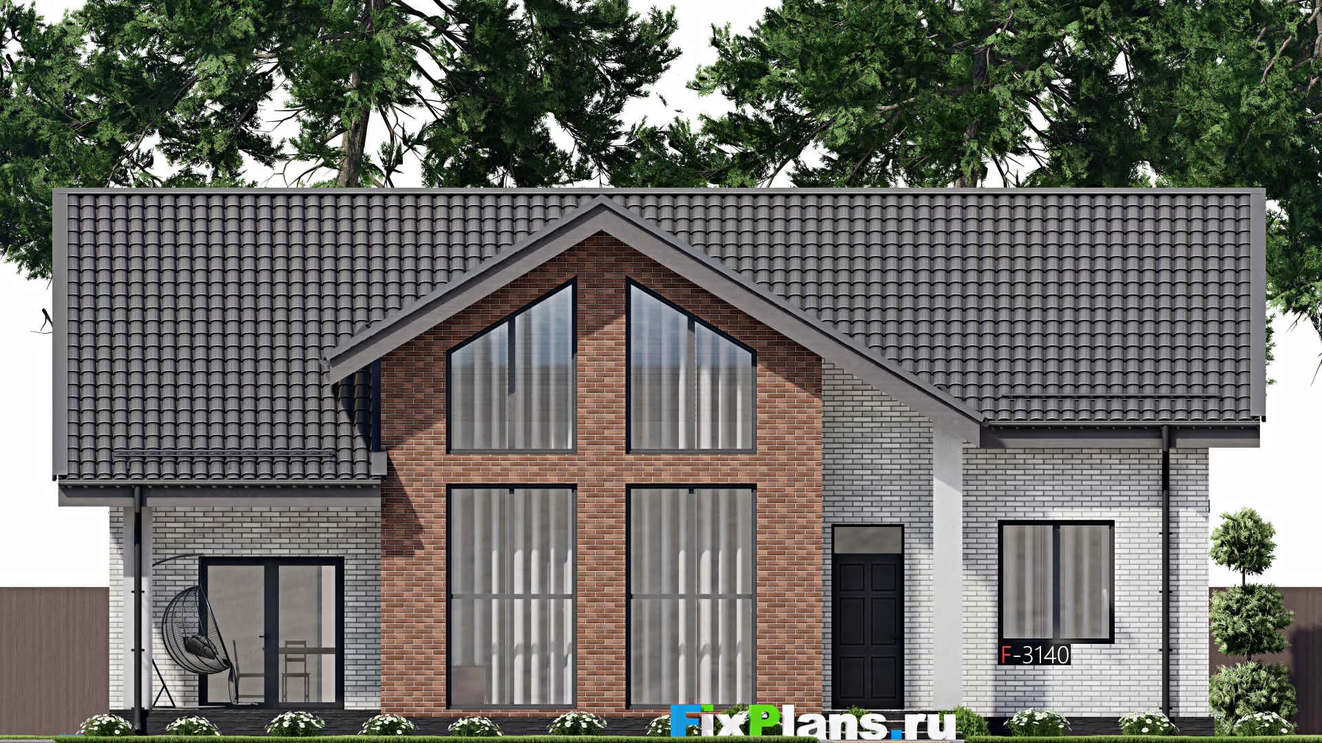 F-3140 - План одноэтажного дома 11 на 16, площадью 130 м² с террасой и 3 спальнями