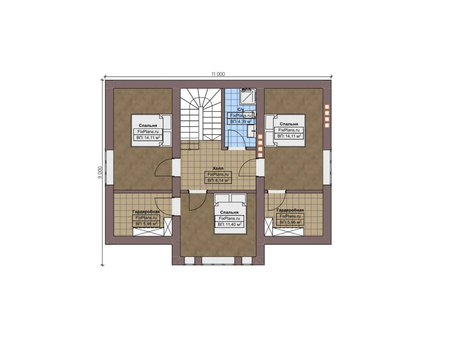 F-3815 - Планы дома с мансардой 9 на 11, площадью 170 м² с террасой и 4 спальнями