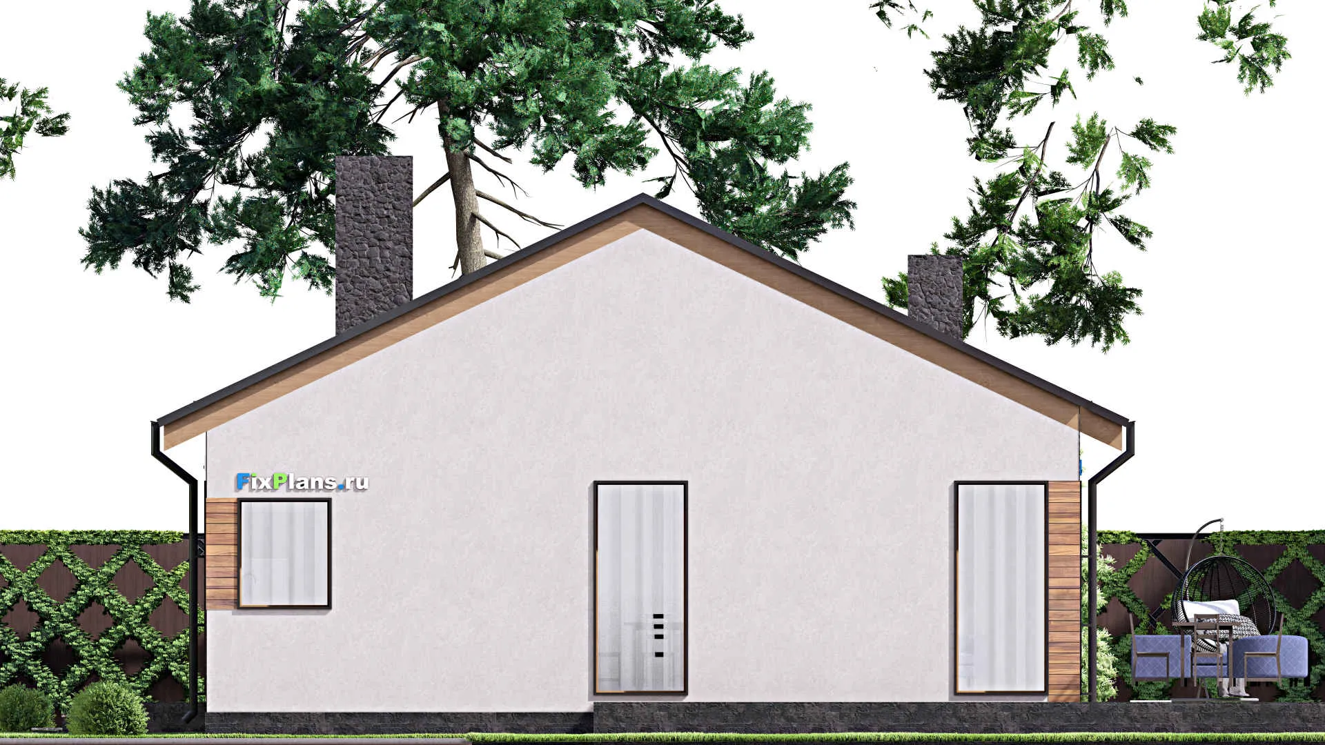 F-15794 - Проект одноэтажного дома 15 на 18, площадью 210 м² с террасой и 3 спальнями