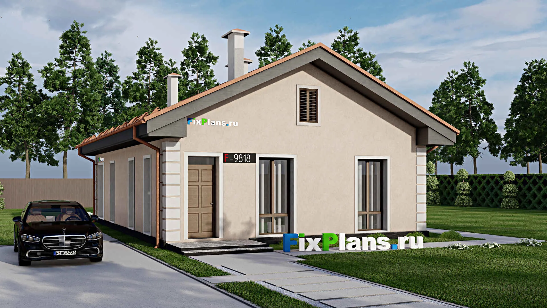 F-9818 - Проект одноэтажного дома 10 на 15, площадью 100 м² с 2 спальнями