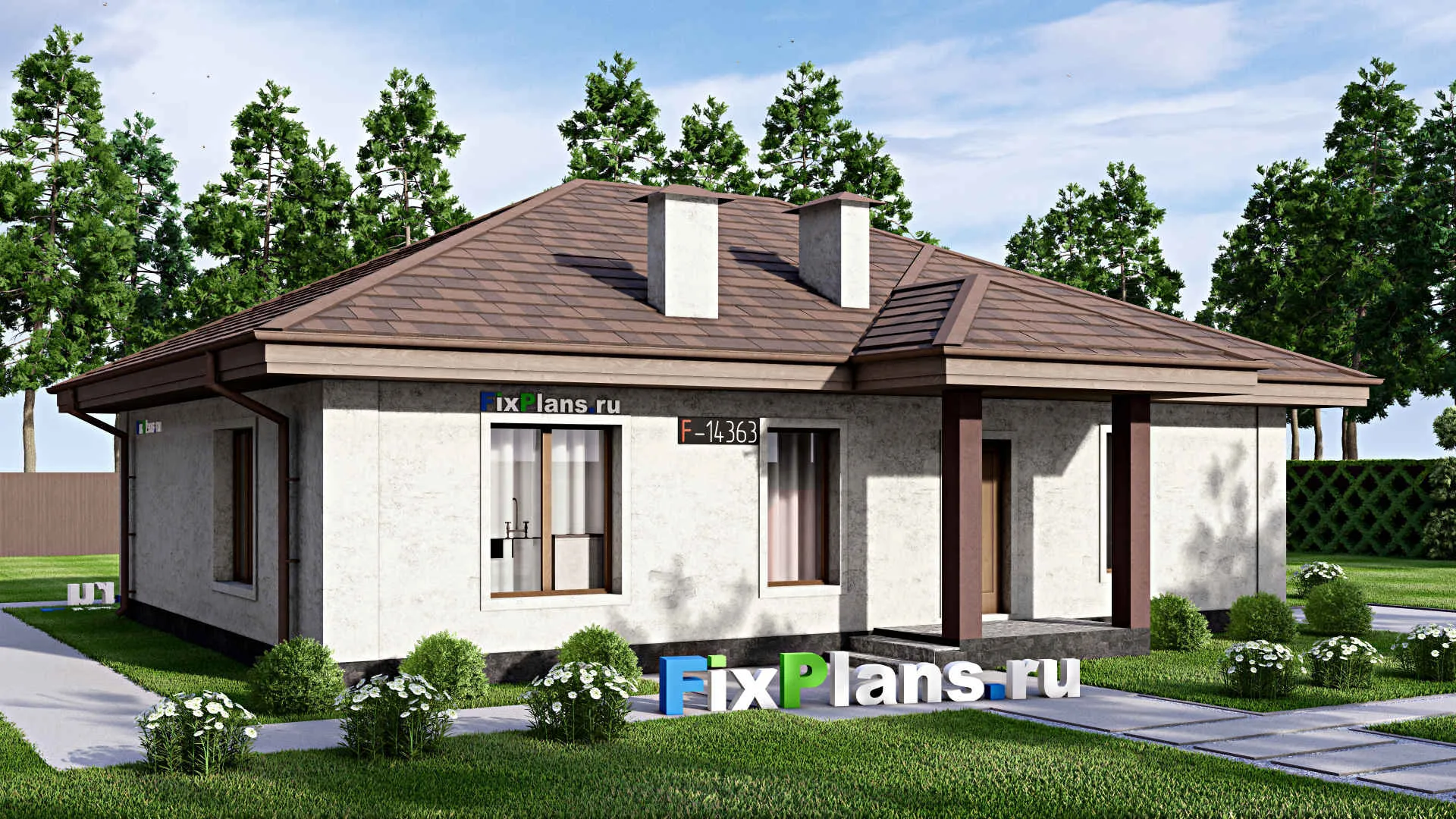 F-14363 - Проект одноэтажного дома 12 на 13, площадью 110 м² с 3 спальнями