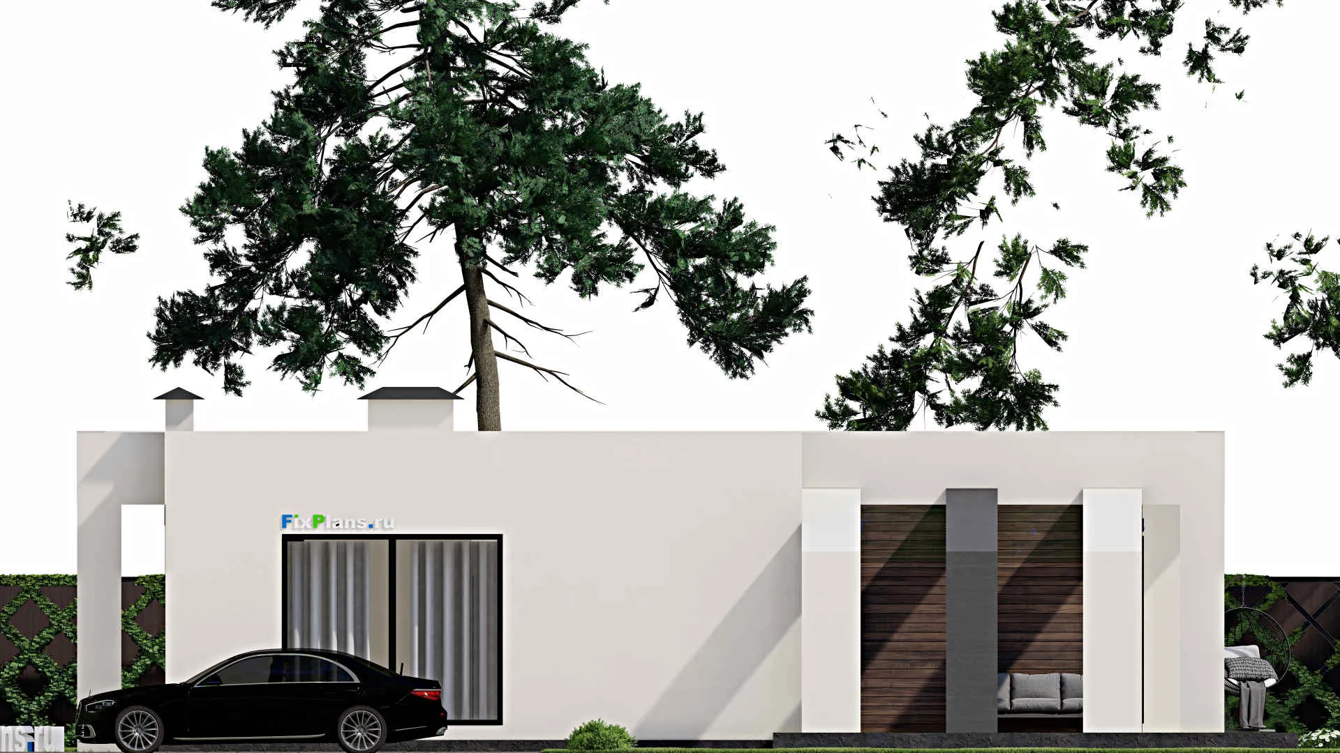 F-5678 - Проект одноэтажного дома 11 на 17, площадью 140 м² с террасой и 2 спальнями