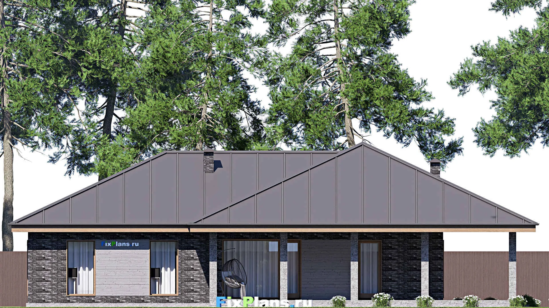 F-17441 - Проект одноэтажного дома 15 на 21, площадью 220 м² с террасой и 3 спальнями