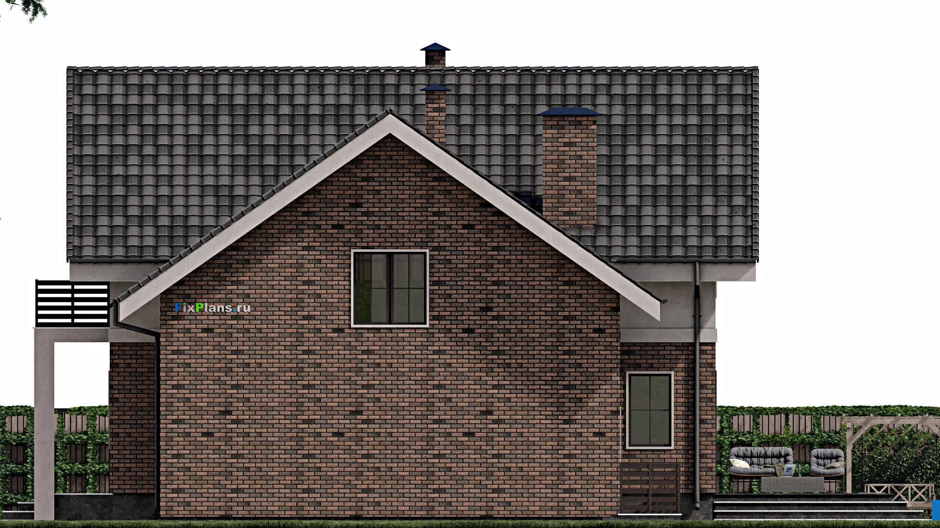 F-0908 - Проект дома с мансардой 13 на 13, площадью 260 м² с террасой, балконом, гаражом на 1 машину и 4 спальнями