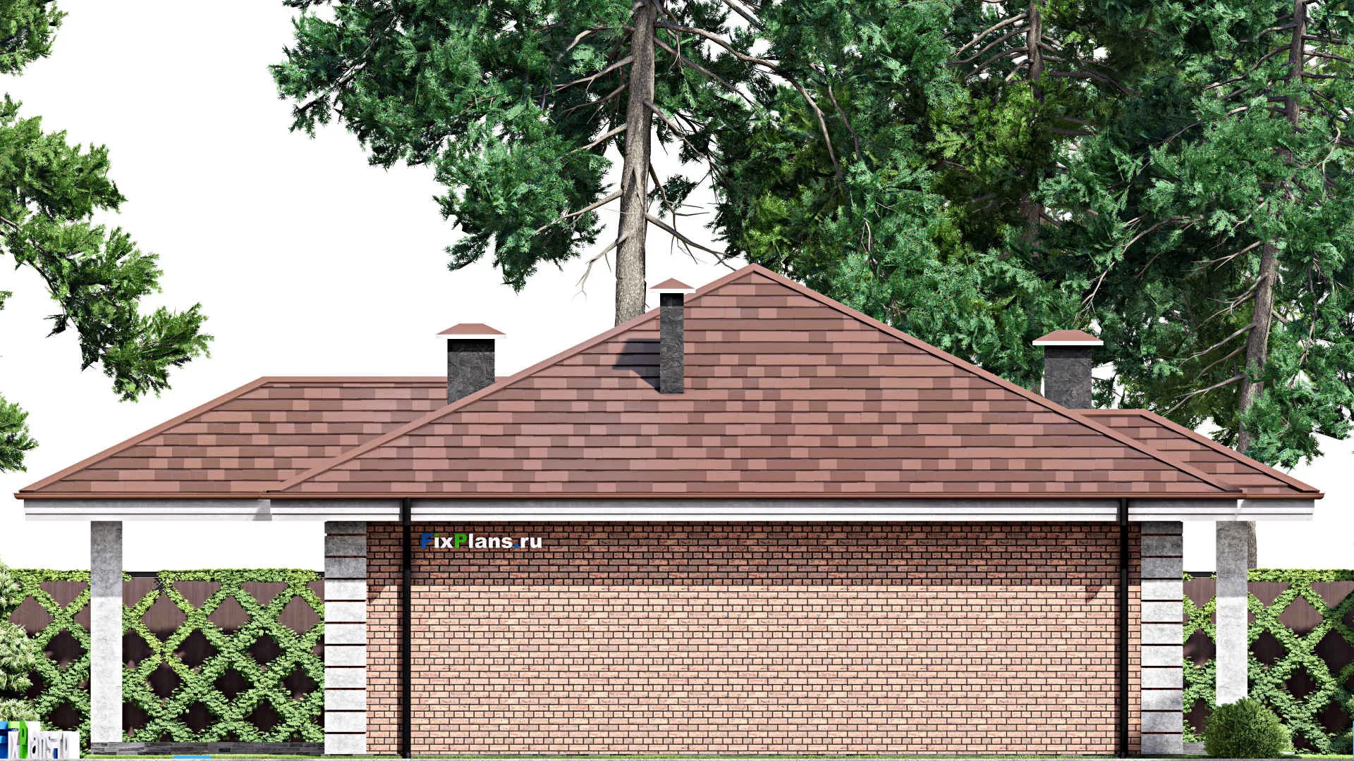 F-14174 - Проект одноэтажного дома 15 на 16, площадью 150 м² с террасой и 3 спальнями