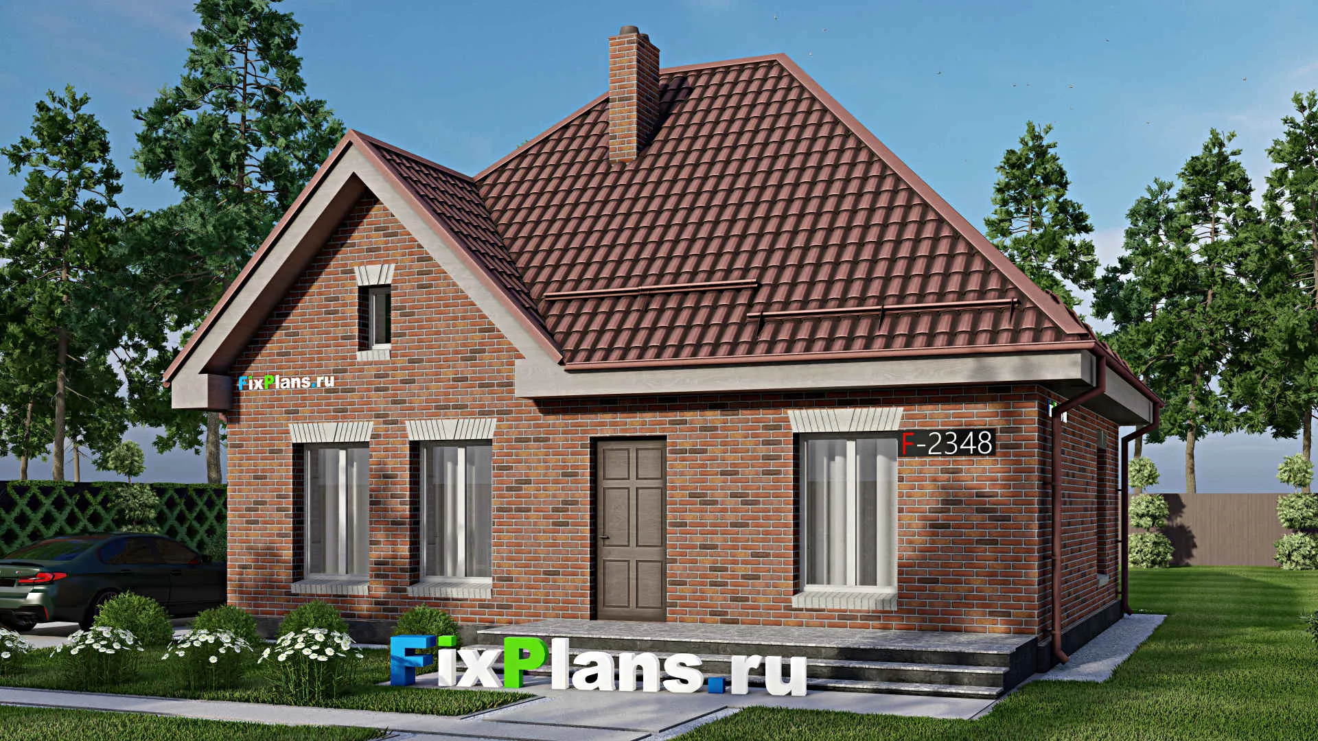 F-2348 - Проект одноэтажного дома 9 на 11, площадью 80 м² с 3 спальнями