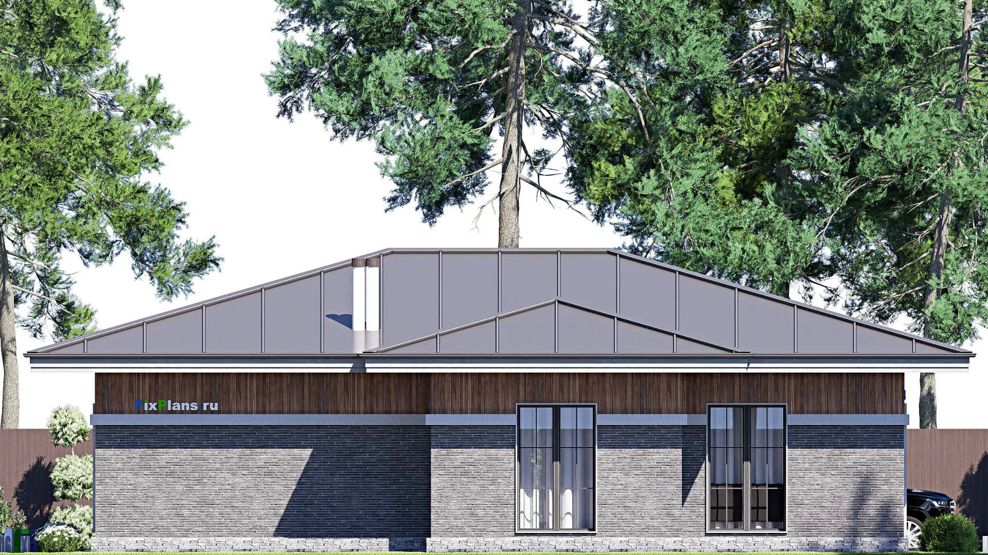 F-19736 - Проект одноэтажного дома 13 на 16, площадью 140 м² с террасой и 3 спальнями