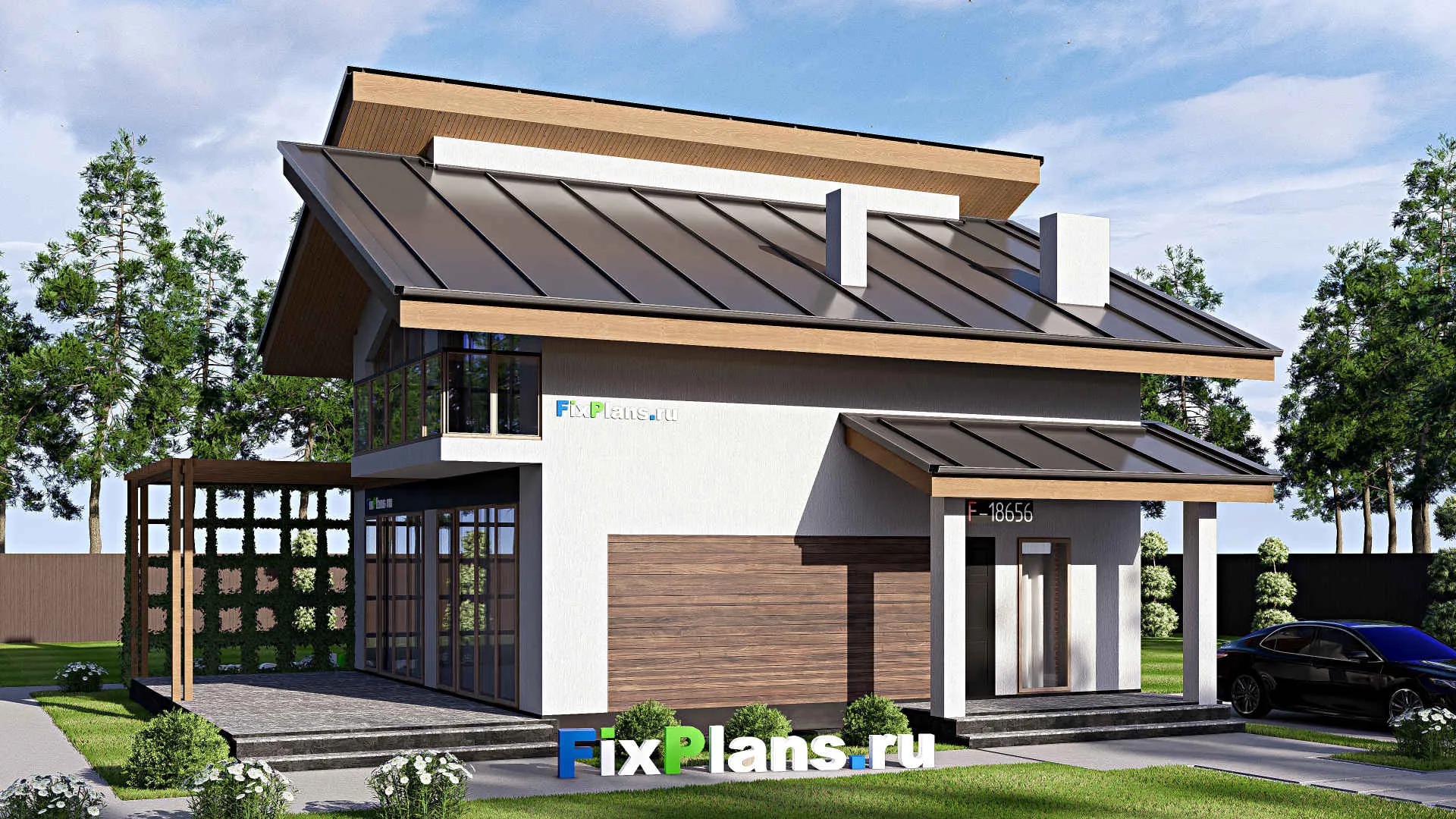 F-18656 - Проект дома с мансардой 11 на 13, площадью 160 м² с террасой, балконом и 3 спальнями