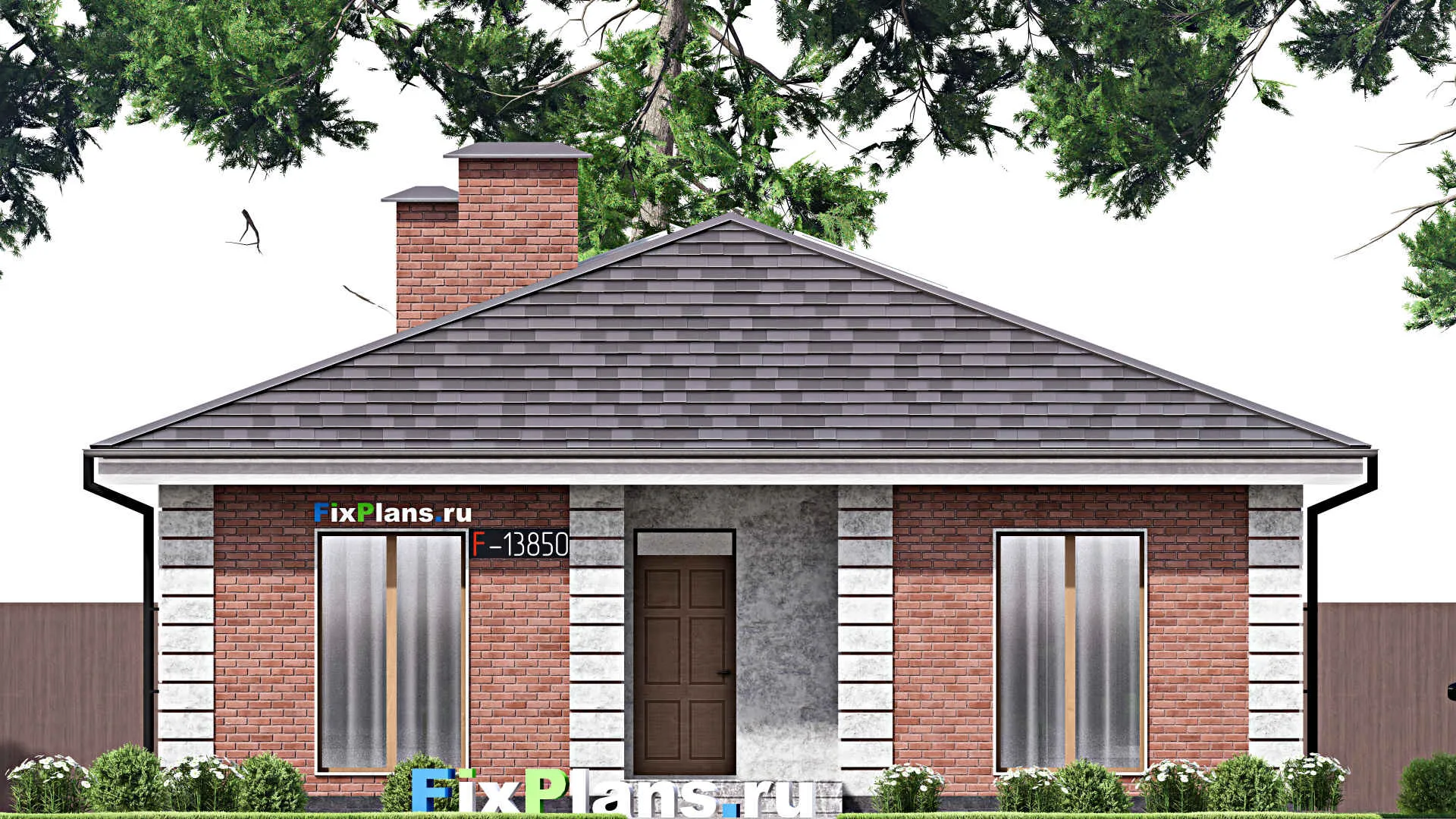 F-13850 - Проект одноэтажного дома 12 на 17, площадью 130 м² с террасой и 3 спальнями