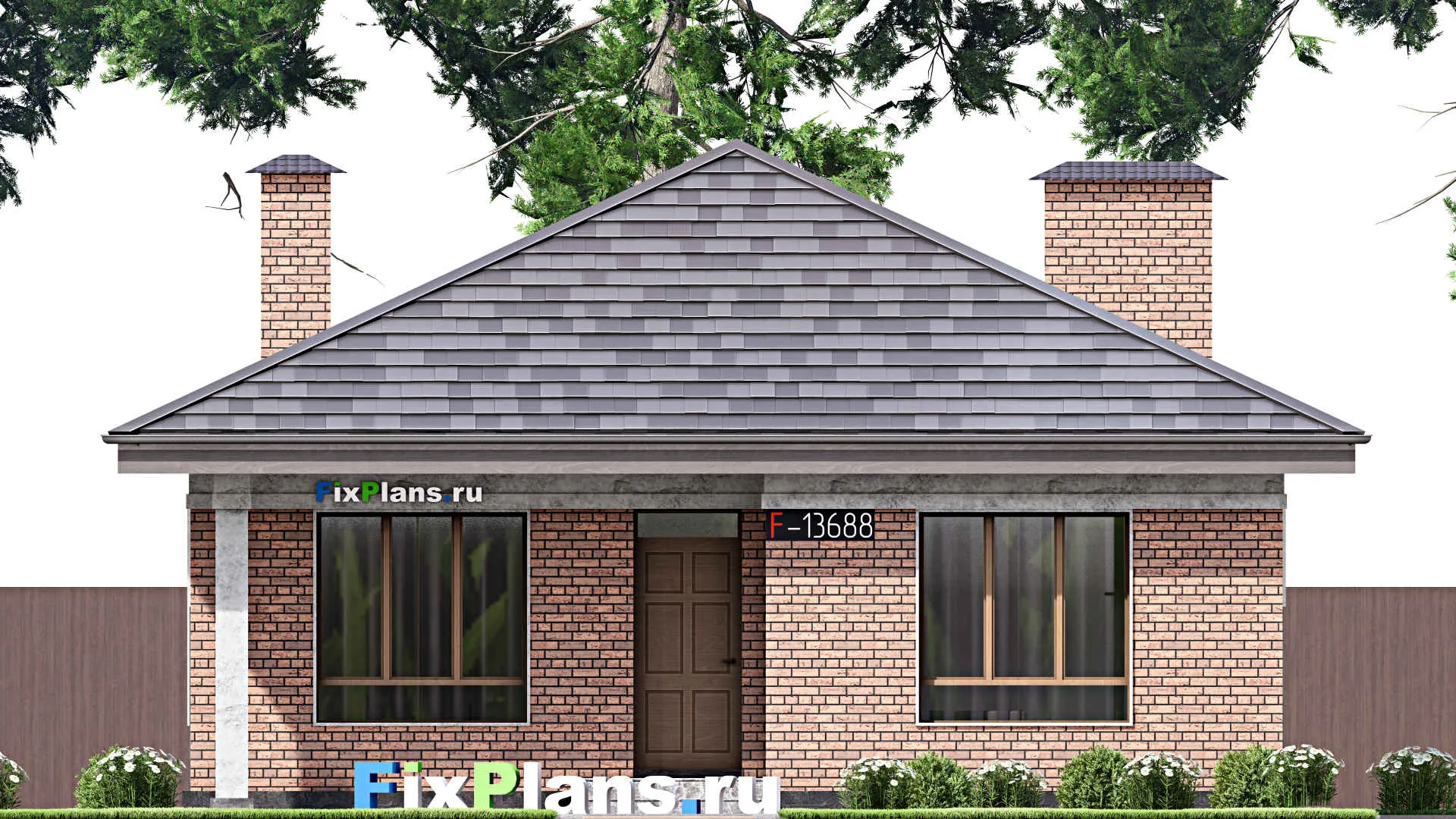 F-13688 - Проект одноэтажного дома 11 на 14, площадью 100 м² с 2 спальнями