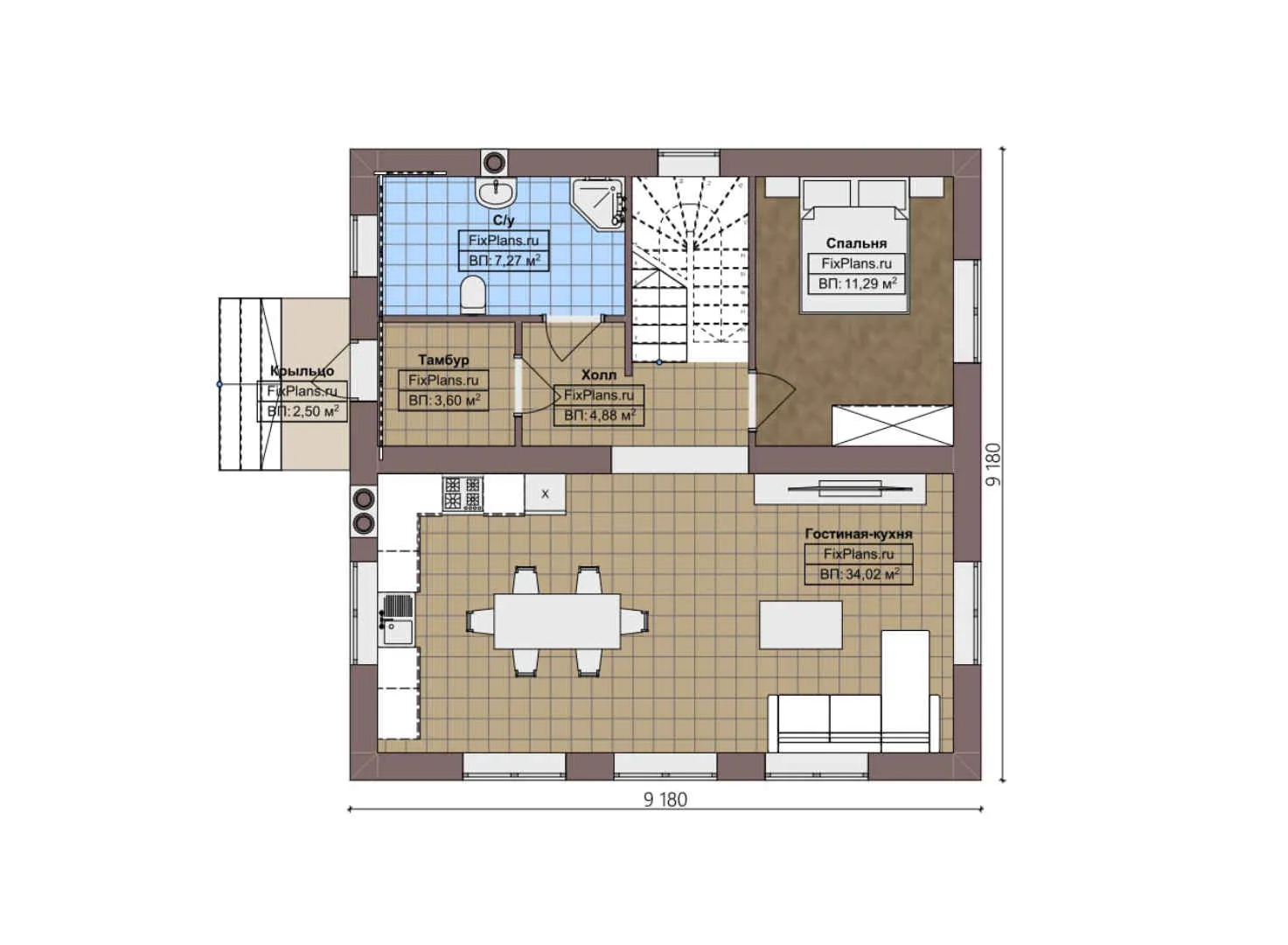 F-4022 - Планы дома с мансардой 10 на 10, площадью 130 м² с балконом и 4 спальнями