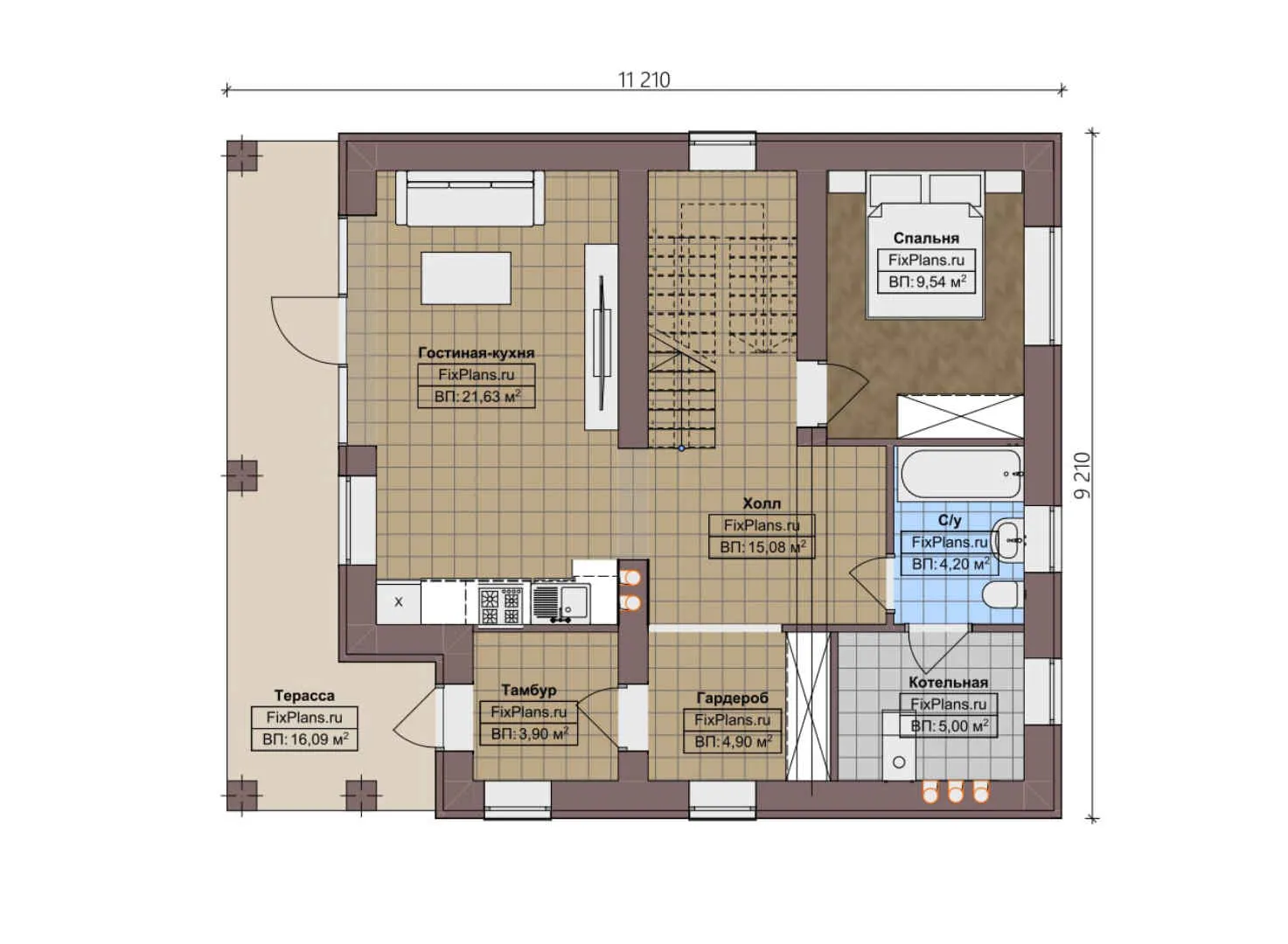 F-4076 - Планы дома с мансардой 10 на 12, площадью 160 м² с террасой, балконом и 4 спальнями