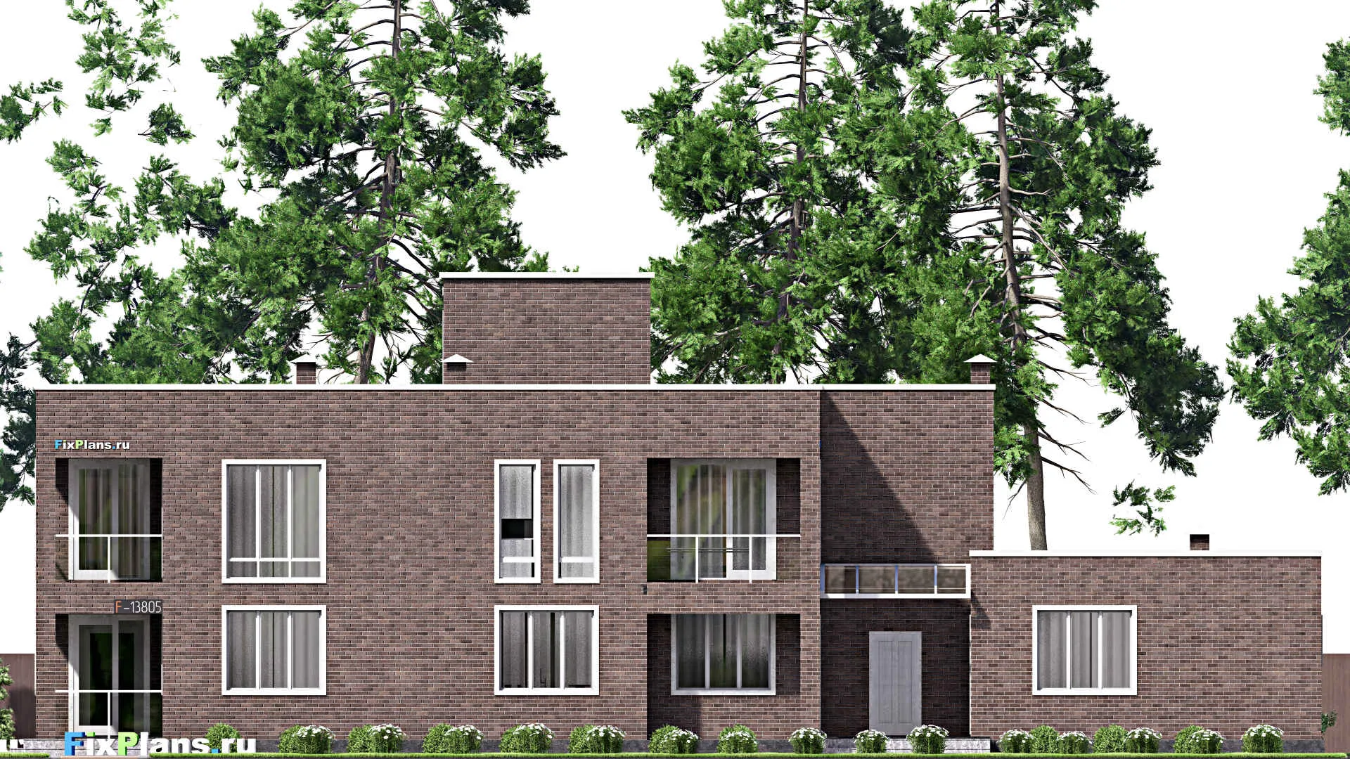 F-13805 - Проект двухэтажного дома 9 на 27, площадью 260 м² с террасой, балконом, баней и 4 спальнями