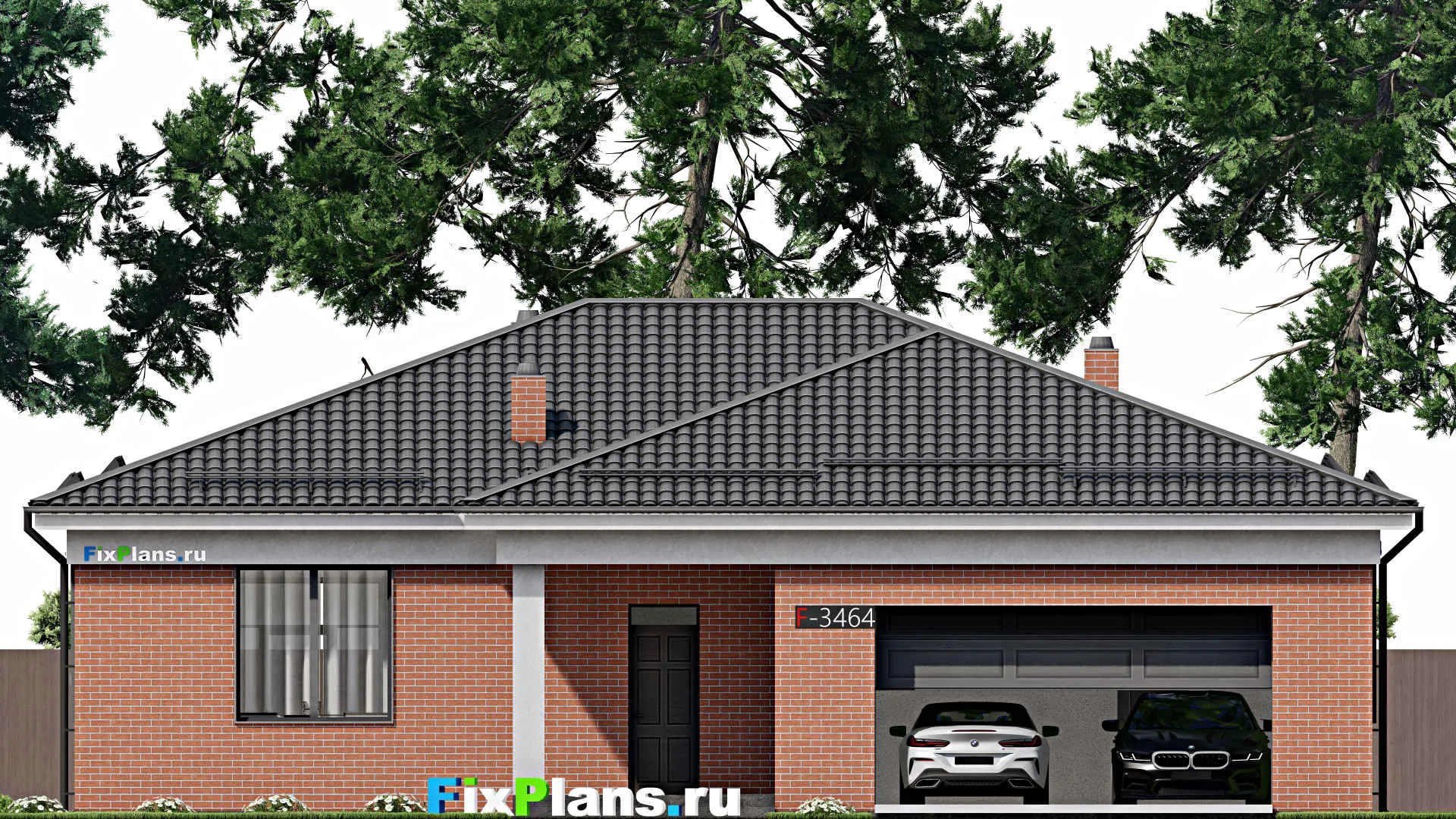 F-3464 - План одноэтажного дома 16 на 17, площадью 190 м² с террасой и 3 спальнями